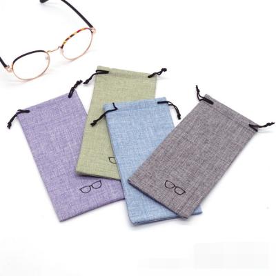 China Hot Selling Multi Color Glasses Cleaning Drawstring Bag Oculos Sunglasses Optical Lens Pockets Retro Custom Linen Cloth Estuche Para Gafas for sale