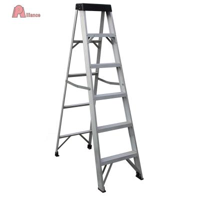 China Folding Ladders Aluminum Single Side Step Ladder With Tray, PVC Feet, Steel Brace for sale