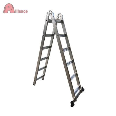 China Steel Folding Ladders Two Hinges Combination Ladder / Hot Sale 2-in-1 Ladder / With Wheels And Stabilizer Bar for sale