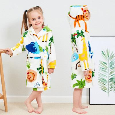 China Kids Cartoon Flannel QUICK DRY Bathrobe With Hood Microfiber Bathrobes Kids Girl Sleepwear for sale