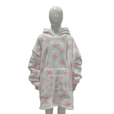 China Children's Wearable Printed Wearable Hooded Fleece Covers Oversized Sweatshirt Hoodie Blanket With Hood for sale