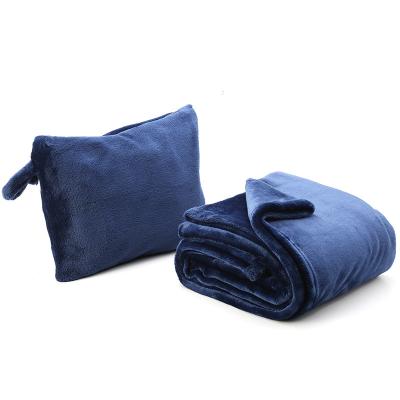 China Anti-pilling custom travel pillow set with airplane travel blanket and pillow cover set with zipper and carrying case for sale