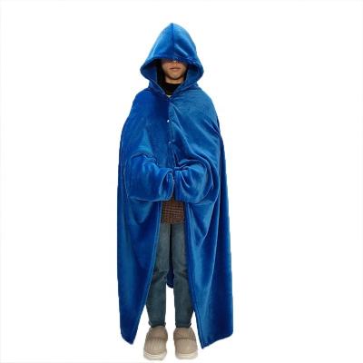 China Wholesale PORTABLE portable hoodie blanket comfortable double layer fleece with sherpa tv show blanket two size with pocket for sale