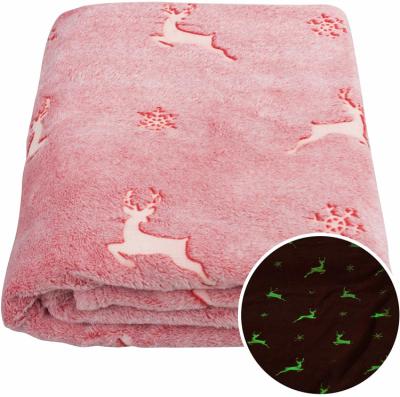 China Anti-pilling Customized Bright Blanket With Pattern Plush Flannel Fleece Unicorn Glow In Dark Blanket for sale