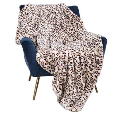 China Anti-pilling Double Layer Leopard Print Sherpa Blanket Sheep Wool Faux Fur Blanket for sale