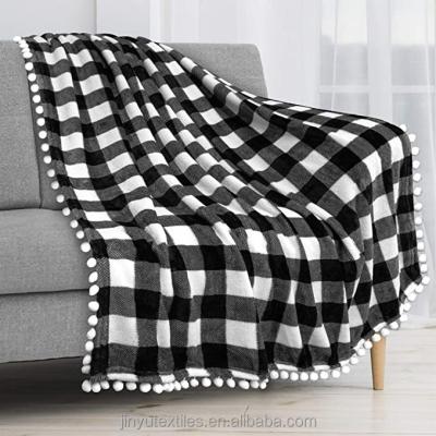 China INS Hot Sale Tassel Ball Blanket Office Sofa Blanket Solid Color Anti-Static Flannel Thickened Blanket for sale