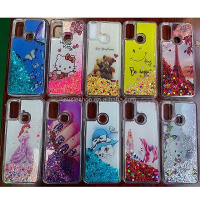 China Bling Shockproof Liquid Water Cover Glitter Sparkle Mobile Phone Case Cover Quicksand Cases For Samsung A12 A03S Water Bag for sale