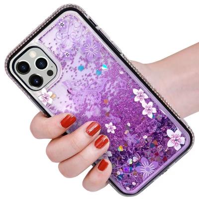 China Shockproof Luxury Colorful Glitter Diamond Quicksand Girl Liquid Phone Case Cover For i Phone 13 Series for sale