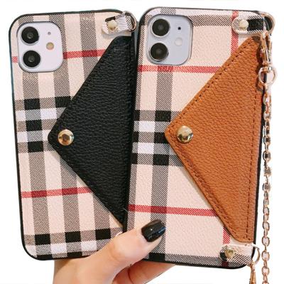 China Luxury Stylish Anti-fall Lattice Leather Cross - Body Purse Wallet Handbag Cell Phone Case For Max I 11pro 7plus Phone With Chain Wrist Strap for sale