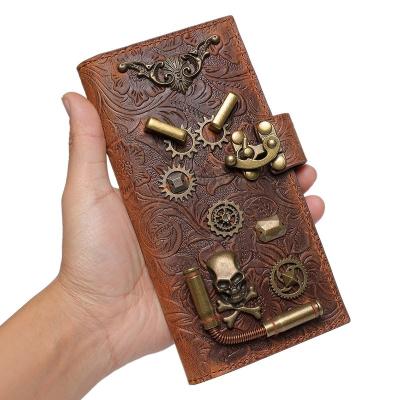 China Vintage Gear Industrial Women New Fashion Items Steampunk Women's Clips PU Leather Long Wallet Clutch Bags for sale