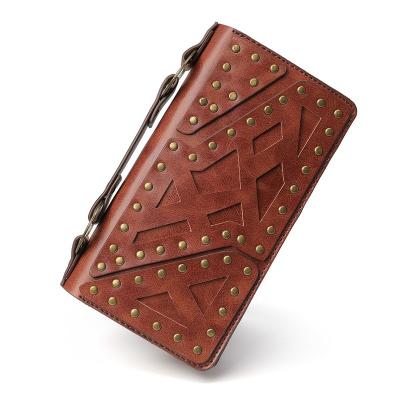 China Vintage Gear Industrial Women New Fashion Items Steampunk Women's Clips PU Leather Long Wallet Clutch Bags for sale