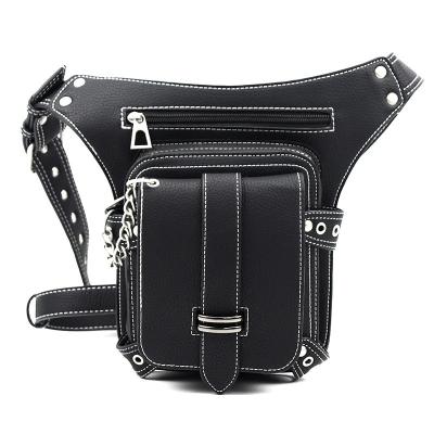 China Fashion Retro Steampunk Waist Phone Bag Female Black PU Shoulder Motorcycle Leg Bag Gothic Punk Leather Unisex Waist Bag for sale