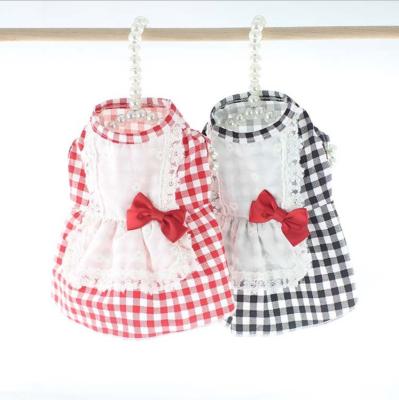 China Wholesale Stocked Dog Clothes Pajamas Pet Clothes Plaid Bow Princess Home Dresses for sale