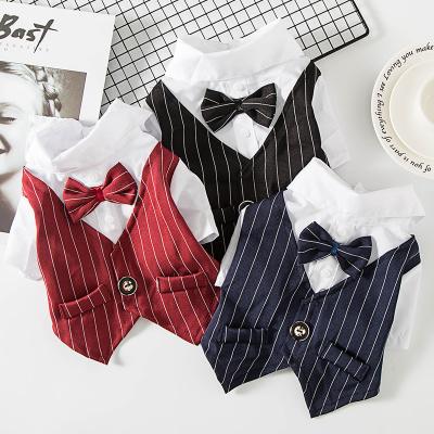 China Stocked Wholesale Spring Summer Dog Cat Clothes Dog Gentleman Wedding Dress Dog Shirt Suit Dress for sale