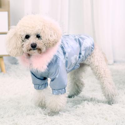 China Autumn Winter Fashion Designer Pet Stocked Dog Thicken Large Warm Fur Collar Cotton-padded Coat for sale