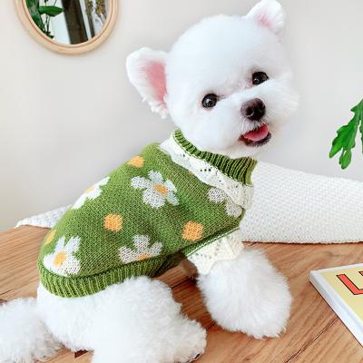 China INS Hot Sale Dog Daisy Patterned Sweater Dog Lace Stocked Knitting Quilting Thicken Warm Sweater for sale