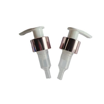 China Non Spill 24mm 28mm Factory Wholesale Rose Gold Aluminum Lotion Pump For Shampoo for sale