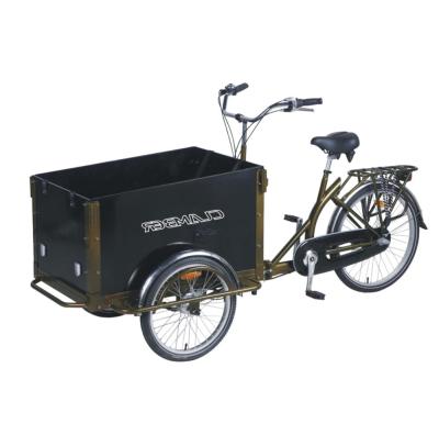 China Steel frame cargo bike with 6 gears and front wooden box with folding frame family cargo bike for sale