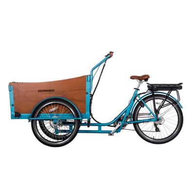 China 3 wheel steel cargo bike 250w hub motor electric bicycle with wooden box for sale