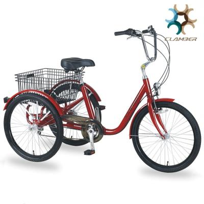 China No 24 Inch 6 Speed ​​Three Wheels Bicycle With Rear Basket Cargo Bike Pedal Tricycle for sale