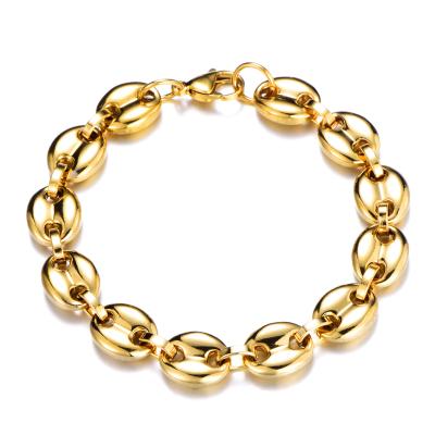 China Hiphop Ins Fashion Gold Coffee Beans Puffed Weaving Steel Marine Chain And Wire Bead Bracelets For Women Men Hip Hop Jewelry for sale