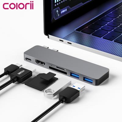 China Alumiunm Alloy DC6HS USB C Hub Thunderbolt 3 to HDMI Adapter with USB A 3.0 SD TF Data Hub for Macbook, Macbook Pro, M1 Chip macbook air 2020 for sale