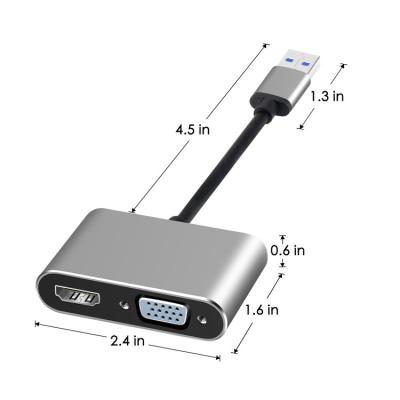 China UHV2A USB3.0 HDMI Adapter 1080P HDMI VGA Display Adapter to Dual USB3.0 Video and Audio 67.5*40*15mm for sale