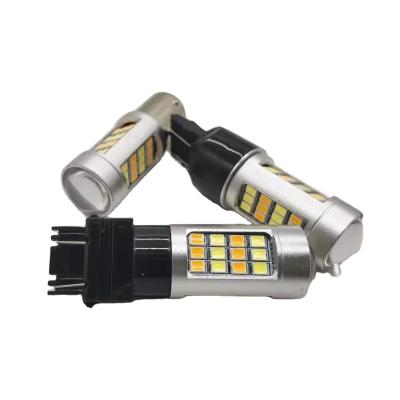 China Car DRL LED white yellow dual color daytime running light with steering canbus decode BA15S 1156 headlight 7440 3156 2835-42SMD daytime running light for sale