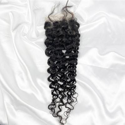 China 4x4 Remy Hair Natural Black Lace Real Hair Water Wave Closure Hair Bundle for sale