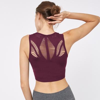 China Wholesale Breathable Women's Sports Seamless Mesh Openwork Workout Running Crop Bra Tops Hollow Out Yoga Bra for sale