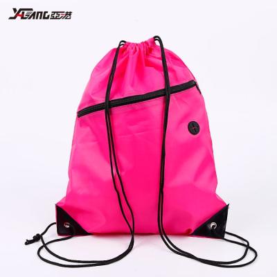 China Large Eco-friendly 210d Polyester Zippered Gym Bag Drawstring Bag With Earphone Hole for sale