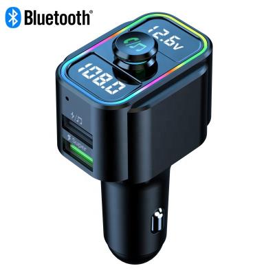 China Dual Display Voltage Detection Bluetooth 5.0 FM Transmitter For Car QC3.0 Bluetooth FM Radio Adapter Fast Charging Wireless Music Player With Handsfree for sale