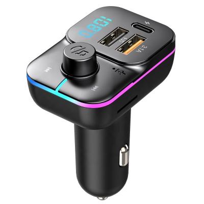 China Dual USB Charger New Car Bluetooth 5.0 FM Transmitter MP3 Player Wireless Handsfree Audio Modulator Colorful Lights Dual USB Car Charger for sale