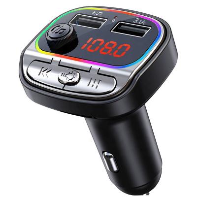 China New multi-function colorful lights support tf card U disk music playback bluetooth handfree car charger wireless fm transmitter manual for car for sale