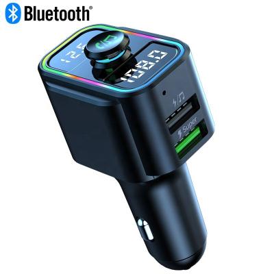 China New Dual Display USB Flash Drive USB Flash Drive Support Voltage Detection QC3.0 USB Car Charger Colorful Lights Car Bluetooth FM Transmitter Handsfree MP3 Player for sale