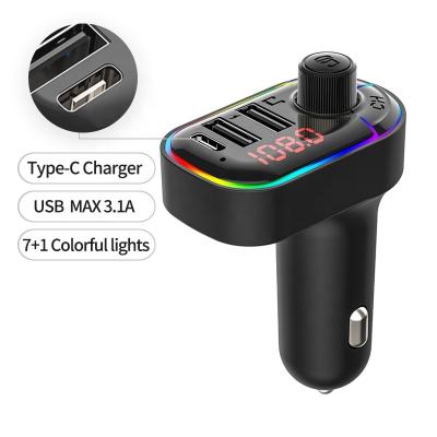 China LUTU C12 Bluetooth 5.0 FM Transmitter Handsfree Car MP3 Player 7+1 Lights USB Fast Car Charger Support Type-C Siri Siri for sale