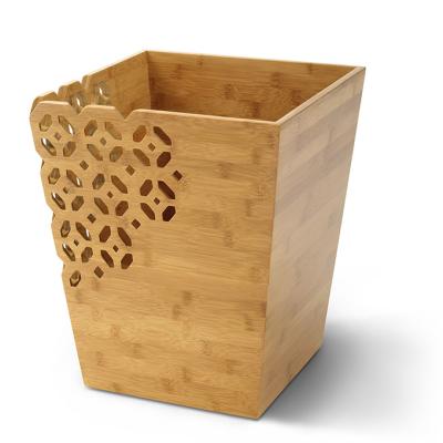 China Sustainable Modern Unique Custom Hotel Style Eco - Friendly Carved Bamboo Decorative Trash Can for sale