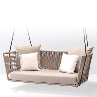 China Outdoor Modern Aluminum Frame Style Rattan Sofa Double Swing Seats Sofa Garden Furniture Hanging Loveseat for sale