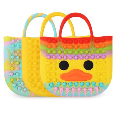 China 100% Food Grade Silicone Rodent Pioneer Handbags Large Unzip Bubble Music Duck Rainbow Rodent Pioneer Satchel for sale