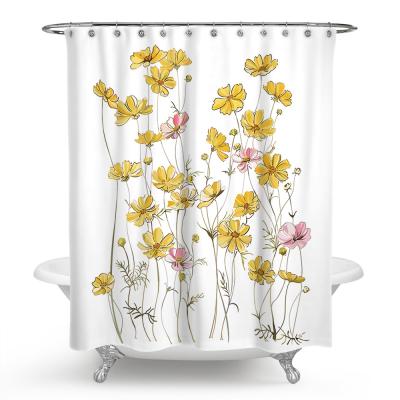 China 180*200CM Fresh flowers hand-painted polyester printing waterproof floor mat shower curtain for sale