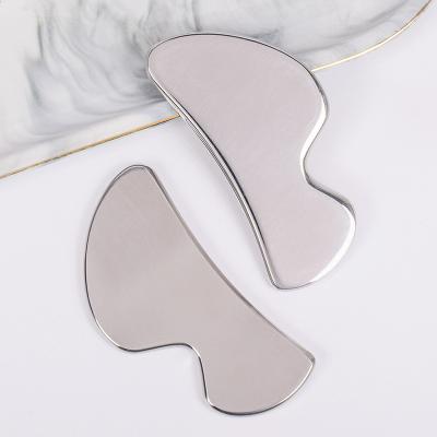 China Facial Customized Silver Color Personalized Large Gua Sha Scraping Stainless Steel Massage Face Therapy Skin Compress Lifting Tool for sale