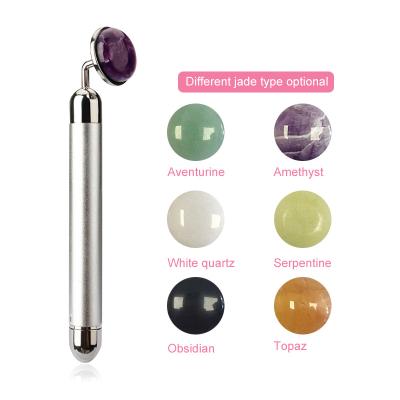 China New Design Skin Care 24k Gold Energy Beauty Electric Vibration Jade Roller Purple Face Gua Sha Facial Bar Single Head Facial Massager for sale