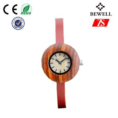 China Water Resistance Natural Wooden Watch With Leather Band Round Face for sale