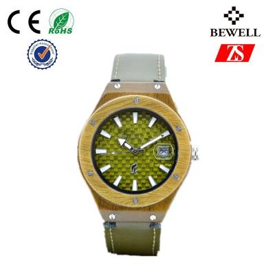 China Elegant Handmade Wooden Watch For Girl With Green Leather Strap ODM for sale