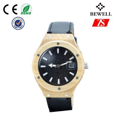 China Big Face Wooden Watch With Leather Band , Leisure Womens Wood Watch for sale