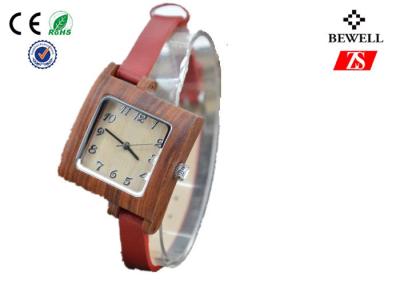 China Fashion Square Face Ladies Analog Wooden Watch With Leather Band for sale