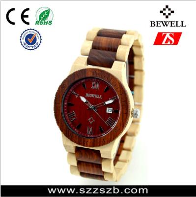 China Bewell Natural Bamboo Wrist Watch With Custom Logo Life Waterproof wood watch for sale