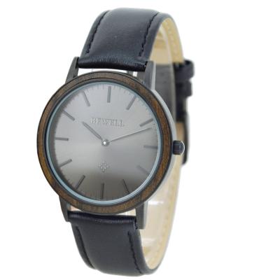 China Quartz Mens Wrist Wood And Steel Watches With DIY Leather Strap , Custom Logo for sale