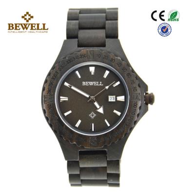 China Handmade Engraved Men Wooden Watches With Calendar Function And Ebony Case for sale