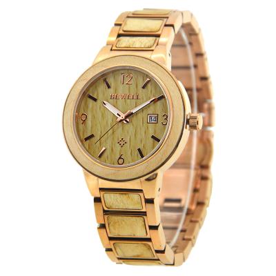 China Gold Stainless Steel Mens Watches , Luxury Wood Band Steel Watches For Mens for sale